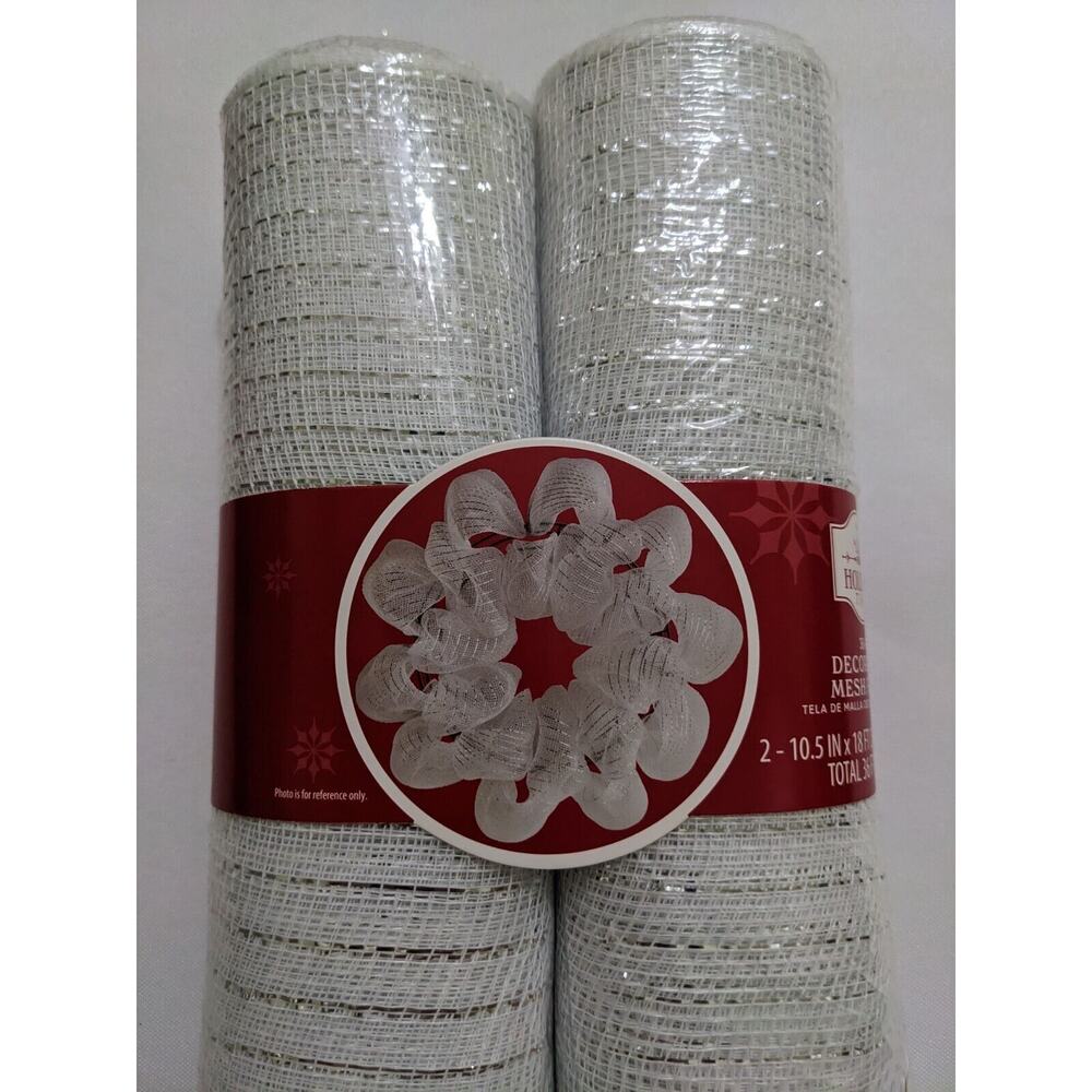 Holiday Time 36 Ft Decorative Mesh Fabric White Silver 2 Rolls 10.5in X 18ft